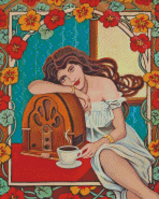 Lady And Retro Radio Diamond Paintings