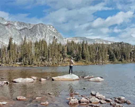 Man In Mountain Fishing Diamond Paintings