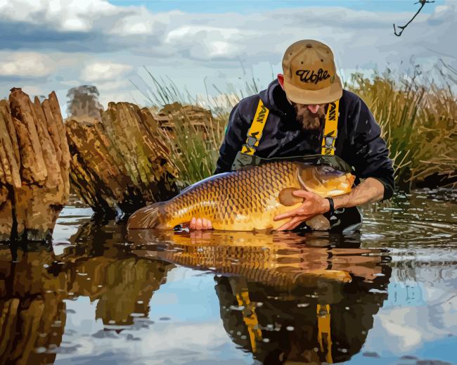 Man In Water Carp Fishing Diamond Paintings