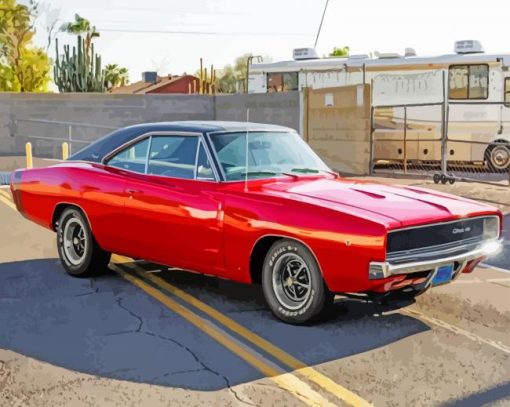 Red 1968 Dodge Charger Diamond Paintings