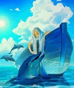 Woman In Boat With Dolphin Diamond Paintings