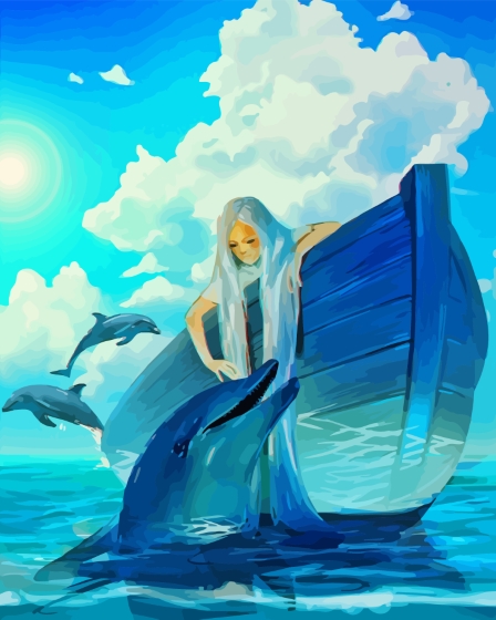 Woman In Boat With Dolphin Diamond Paintings