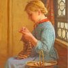 Young Girl Knitting Diamond Paintings