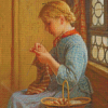 Young Girl Knitting Diamond Paintings