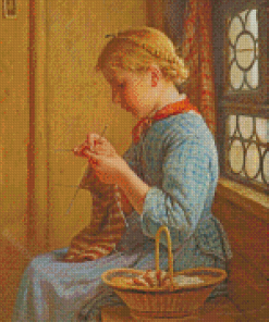 Young Girl Knitting Diamond Paintings