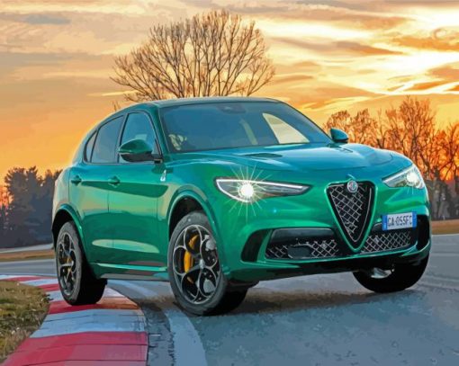 Alfa Romeo Stelvio Green Car Diamond Paintings