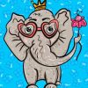 Cute Elephant In Glasses And Flower Diamond Paintings