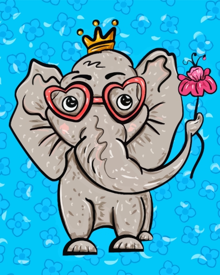 Cute Elephant In Glasses And Flower Diamond Paintings