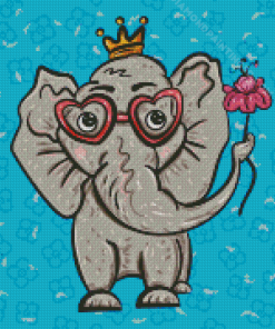 Cute Elephant In Glasses And Flower Diamond Paintings