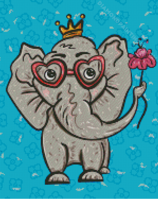 Cute Elephant In Glasses And Flower Diamond Paintings