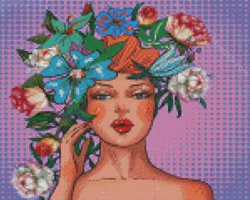 Girl Head Flowers Diamond Paintings