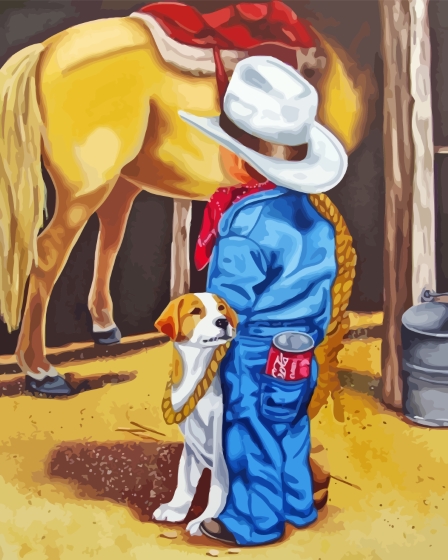 Horse And Little Cowboy Diamond Paintings