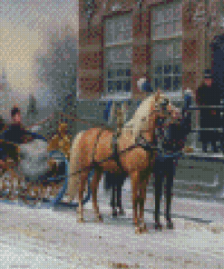 Horses Sleigh With Dog Diamond Paintings