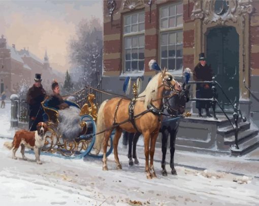 Horses Sleigh With Dog Diamond Paintings