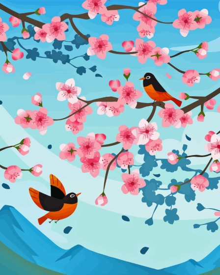 Illustration Blossom And Birds Diamond Paintings