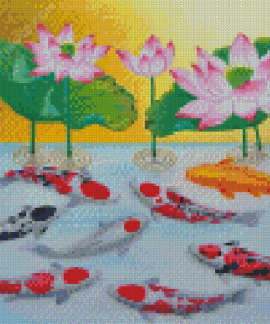 Koi Fish And Lotus Diamond Paintings