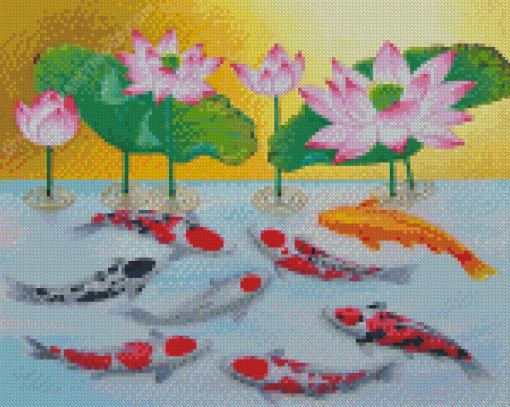 Koi Fish And Lotus Diamond Paintings