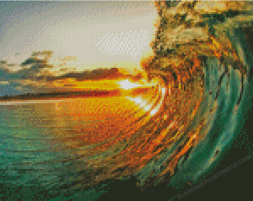 Ocean Wave Sunrise Scene Diamond Paintings