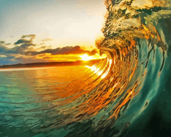 Ocean Wave Sunrise Scene Diamond Paintings