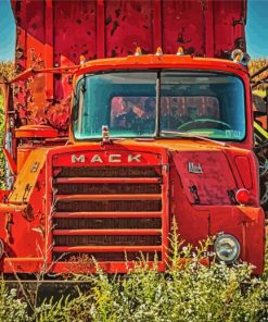 Old Red Mack Truck Diamond Paintings