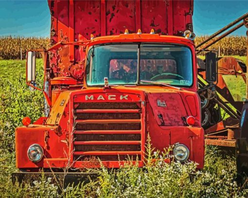 Old Red Mack Truck Diamond Paintings