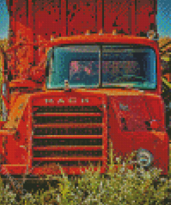 Old Red Mack Truck Diamond Paintings