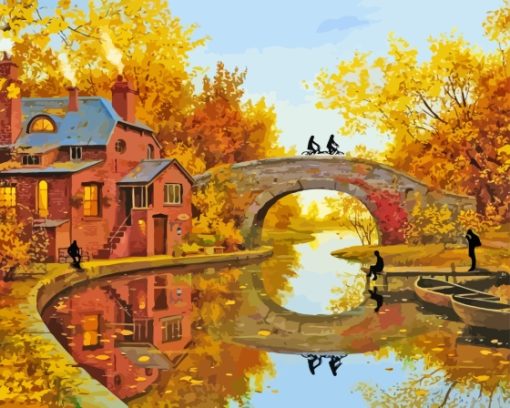 Old Country Bridge In Autumn Diamond Paintings