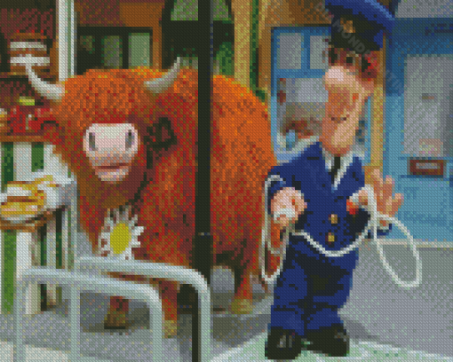 Postman Pat With Cow Diamond Paintings