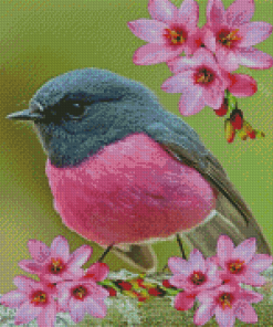 Rose Robin With Pink Flowers Diamond Paintings