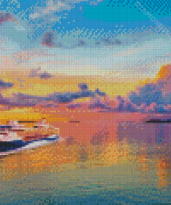 Royal Caribbean Ship Sunset Scene Diamond Paintings