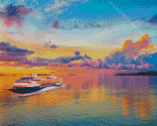 Royal Caribbean Ship Sunset Scene Diamond Paintings