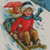 Siblings Sledding Diamond Paintings