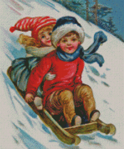 Siblings Sledding Diamond Paintings