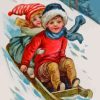 Siblings Sledding Diamond Paintings