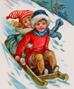 Siblings Sledding Diamond Paintings