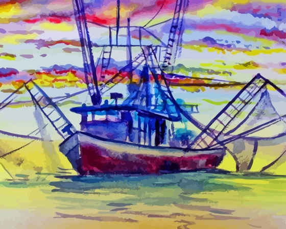 Abstract Shrimp Boat Diamond Paintings