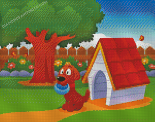 Cute Cartoon Dog In Garden Diamond Paintings