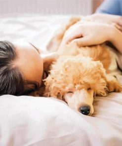 Girl Sleeping With Pet Dog Diamond Paintings