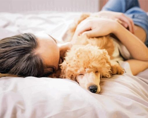 Girl Sleeping With Pet Dog Diamond Paintings