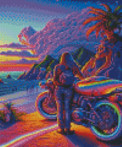 Neon Motorcycliste Diamond Paintings