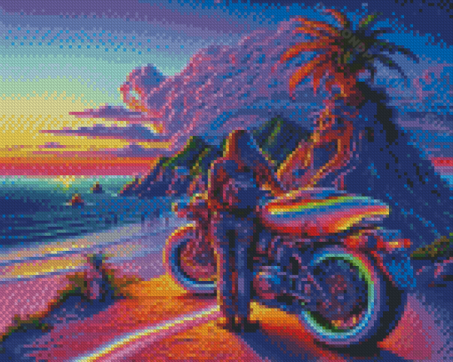 Neon Motorcycliste Diamond Paintings