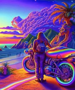 Neon Motorcycliste Diamond Paintings