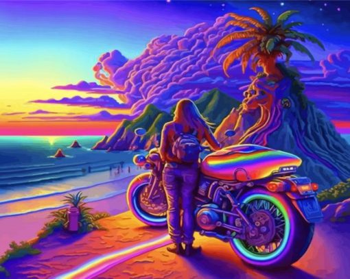 Neon Motorcycliste Diamond Paintings