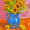 Sunflowers In Blue Vase With Lemons Diamond Paintings