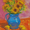 Sunflowers In Blue Vase With Lemons Diamond Paintings