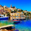 Boats In Halki Island Diamond Painting