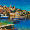 Boats In Halki Island Diamond Painting