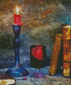 Candle Holder And Books Diamond Painting