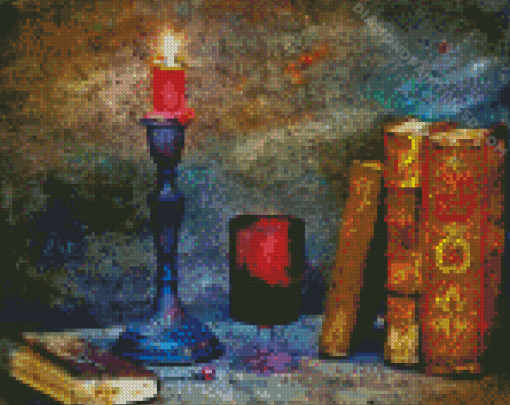 Candle Holder And Books Diamond Painting