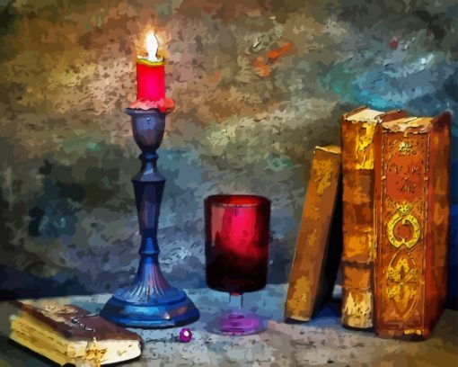 Candle Holder And Books Diamond Painting